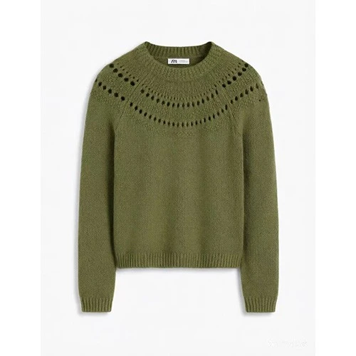 Green Openwork Yoke Crew Neck Sweater suppliers