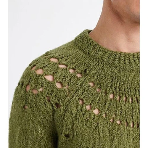 Green Openwork Yoke Crew Neck Sweater high quality